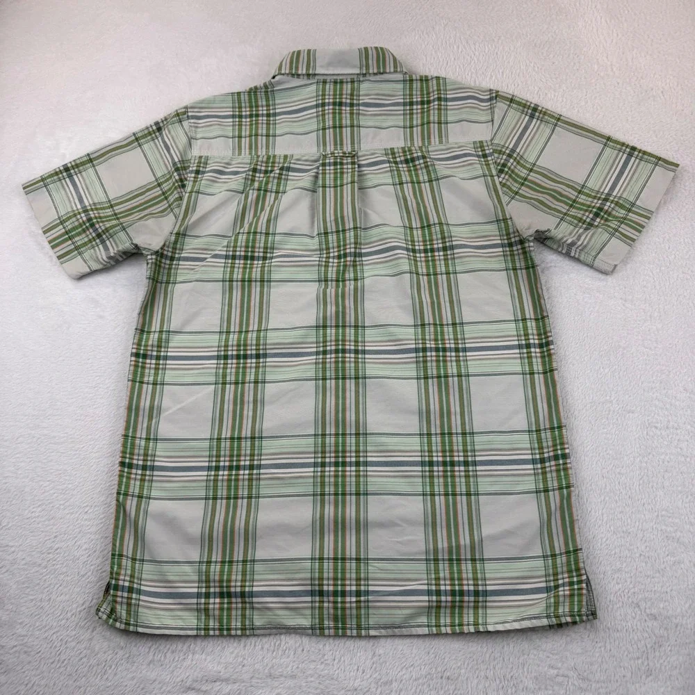 The North Face Plaid Button Up Shirt Mens Small Green Short Sleeve Hiking